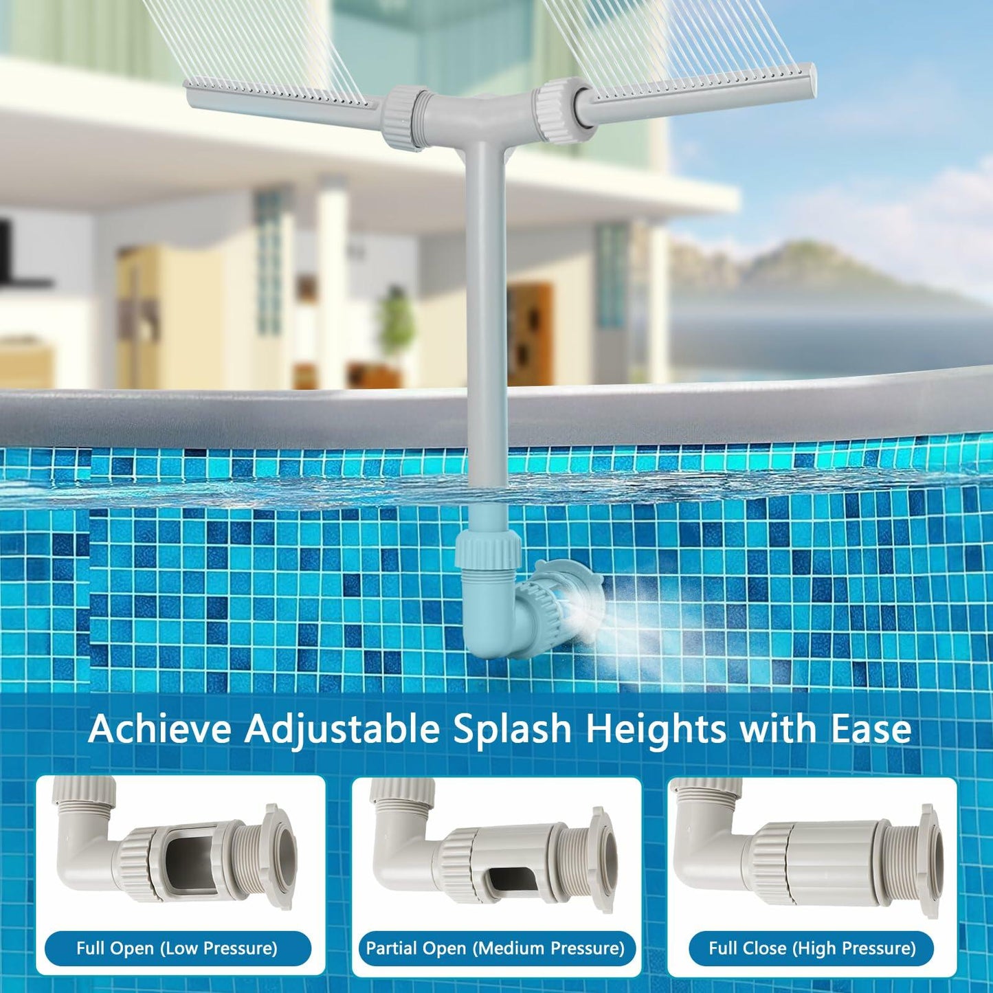 IPOOLTENG Pool Fountain Dual Spray High-Pressure Waterfall Gray Plastic