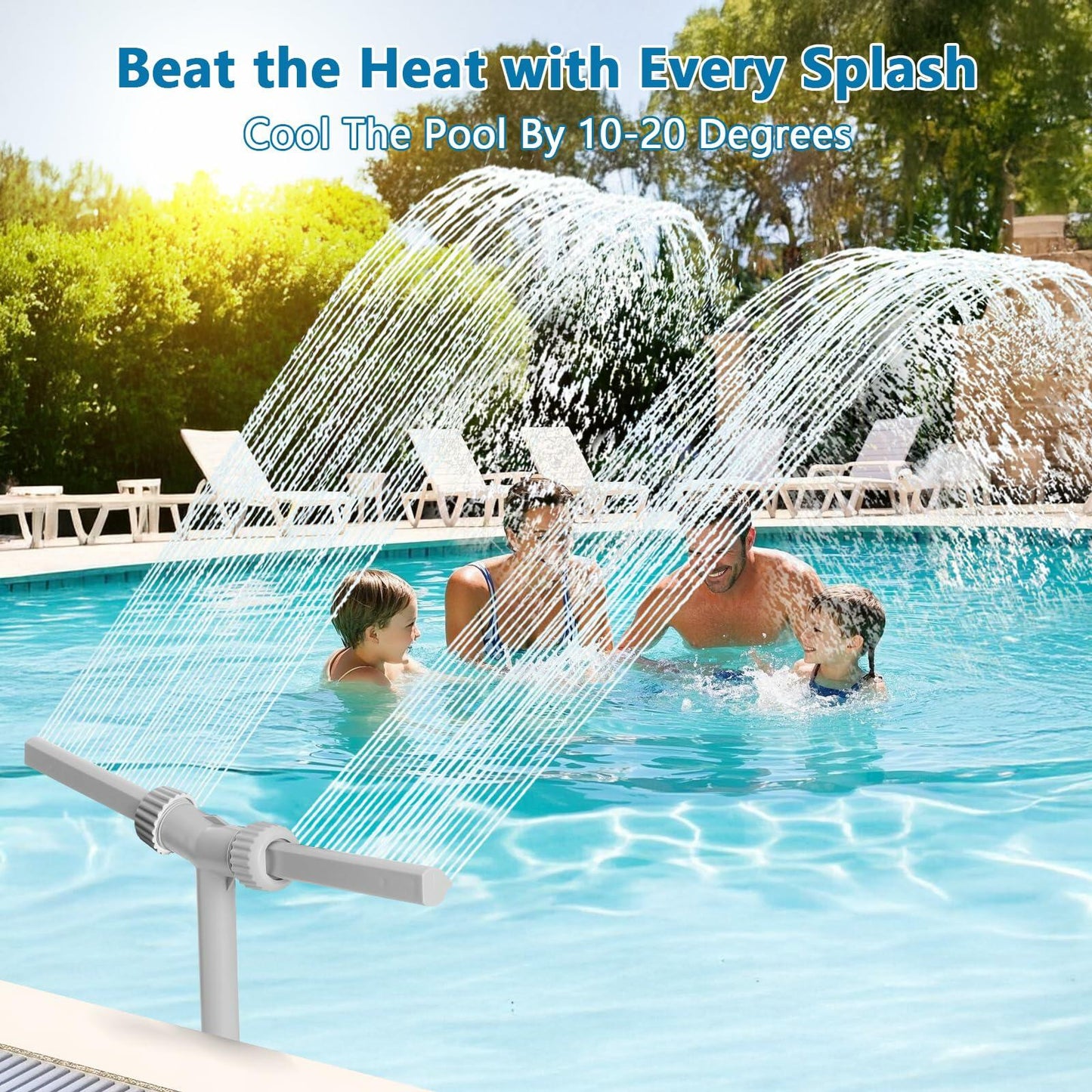 IPOOLTENG Pool Fountain Dual Spray High-Pressure Waterfall Gray Plastic