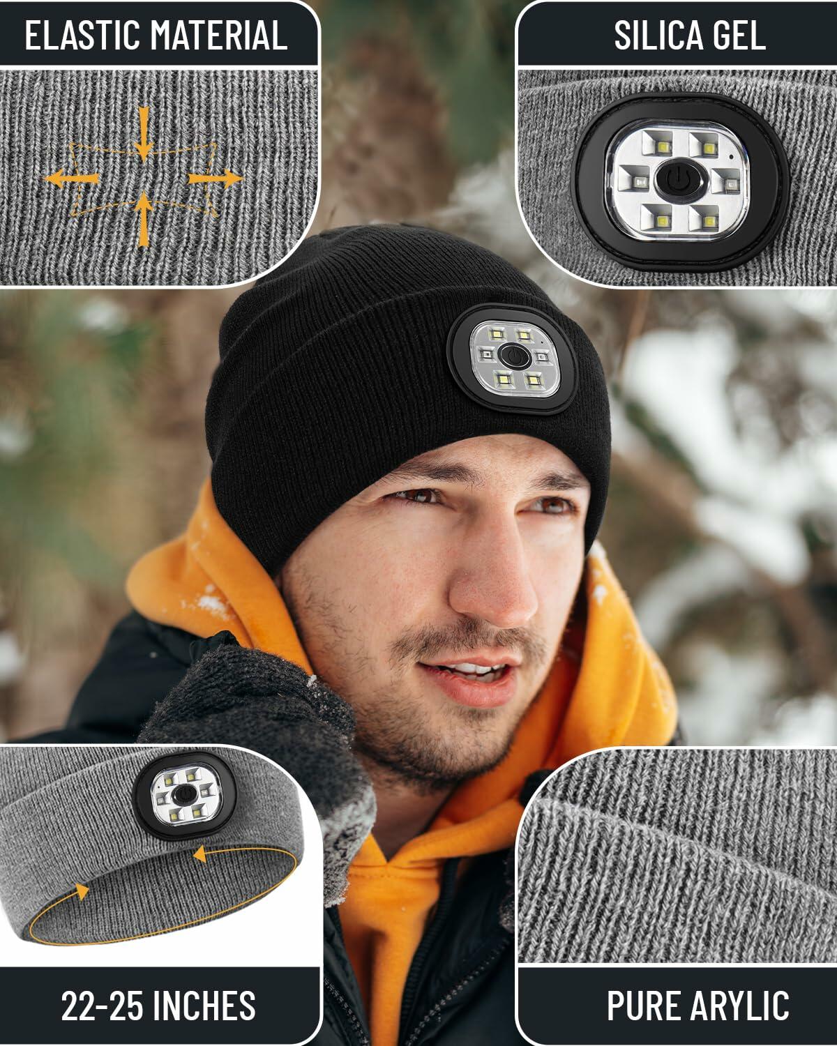 BGBIUS LED Beanie Hat with 6 LED Lights Winter Cap Night Lighted Black