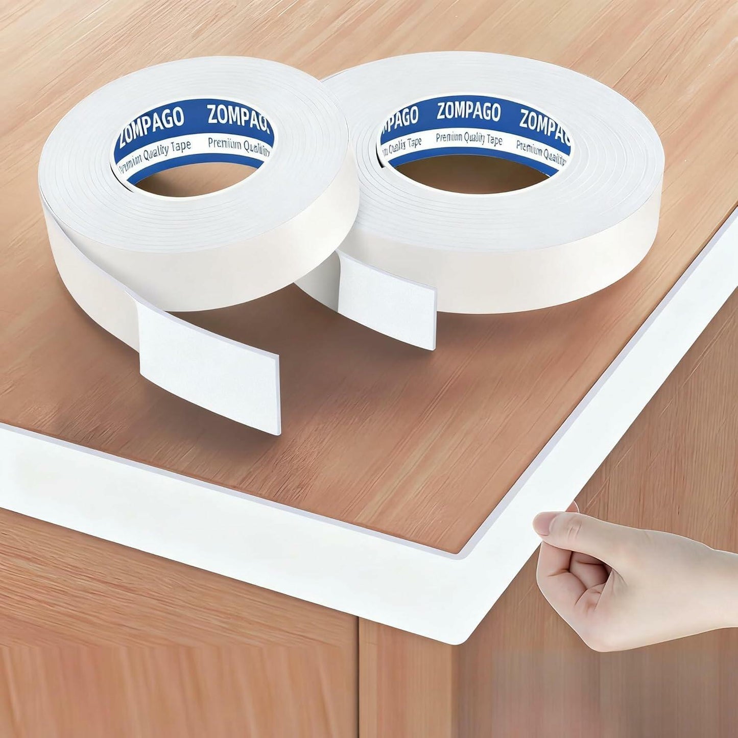 ZOMPAGO Foam Tape Corner Protectors 2 Roll 1.6"x16.4FT White Furniture Strip