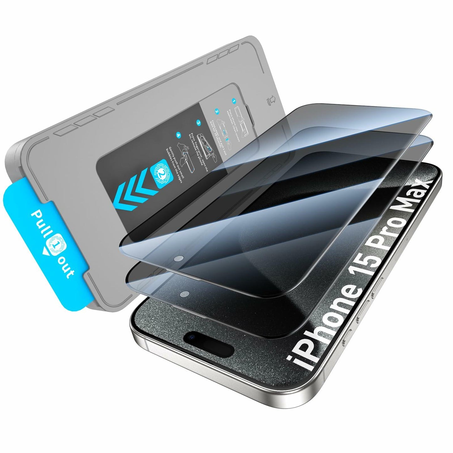 KUZOOM Privacy Screen Protector iPhone 15 Pro Max 6.7" 2 Pack Black