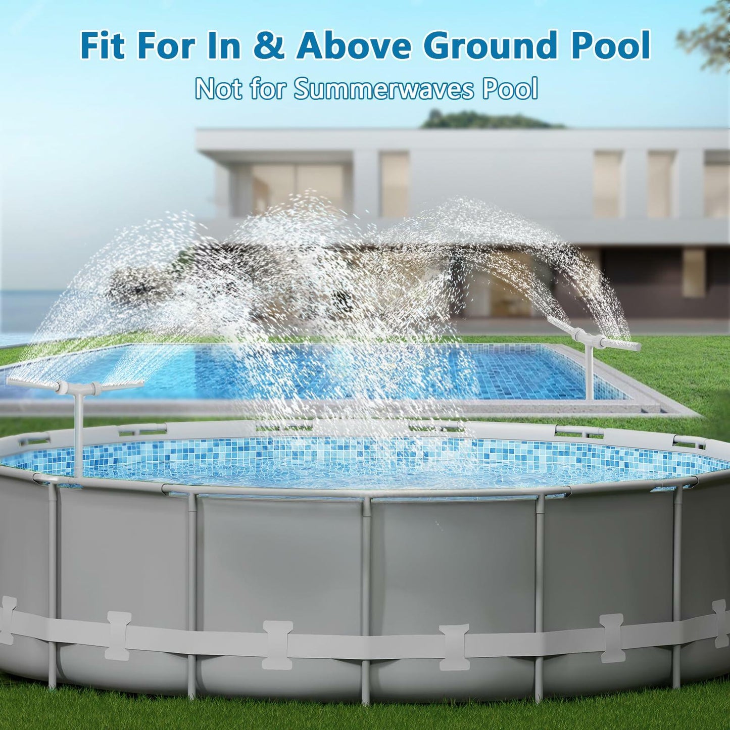 IPOOLTENG Pool Fountain Dual Spray High-Pressure Waterfall Gray Plastic