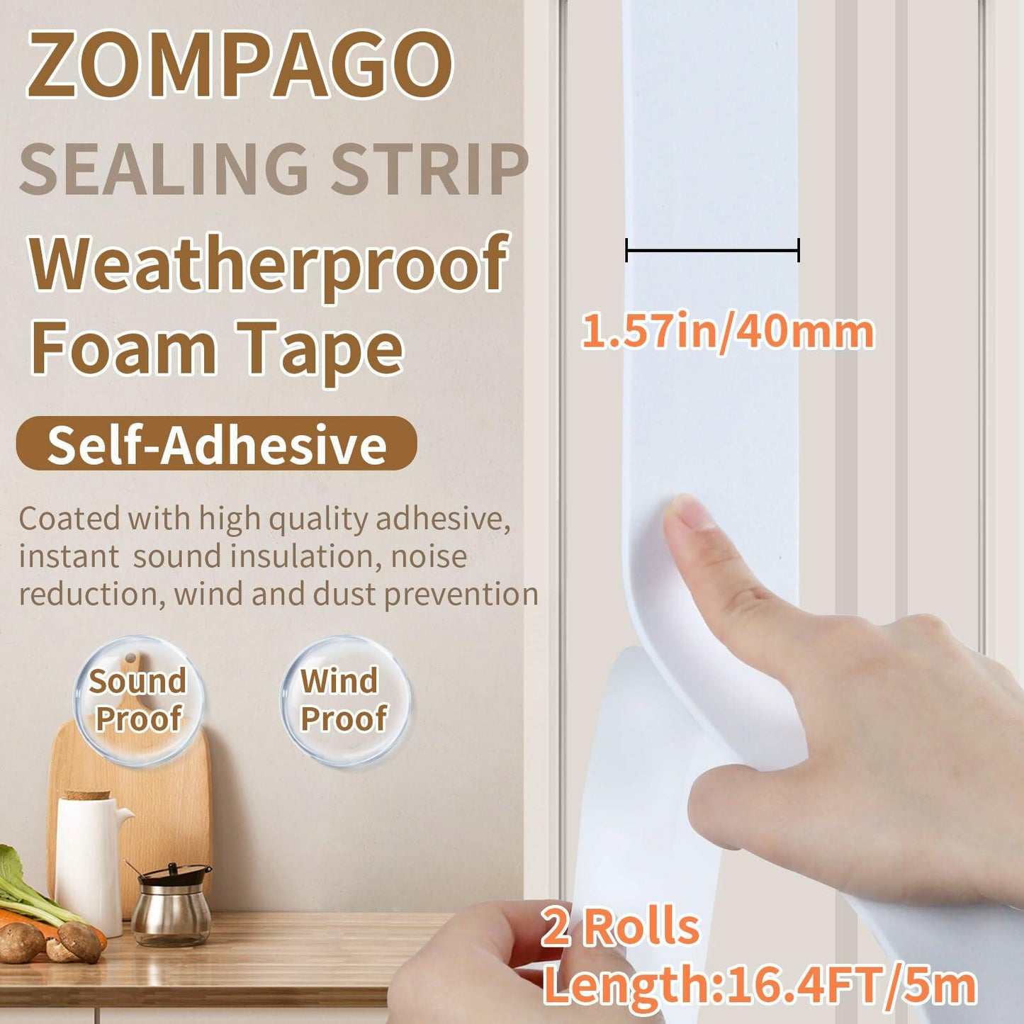 ZOMPAGO Foam Tape Corner Protectors 2 Roll 1.6"x16.4FT White Furniture Strip