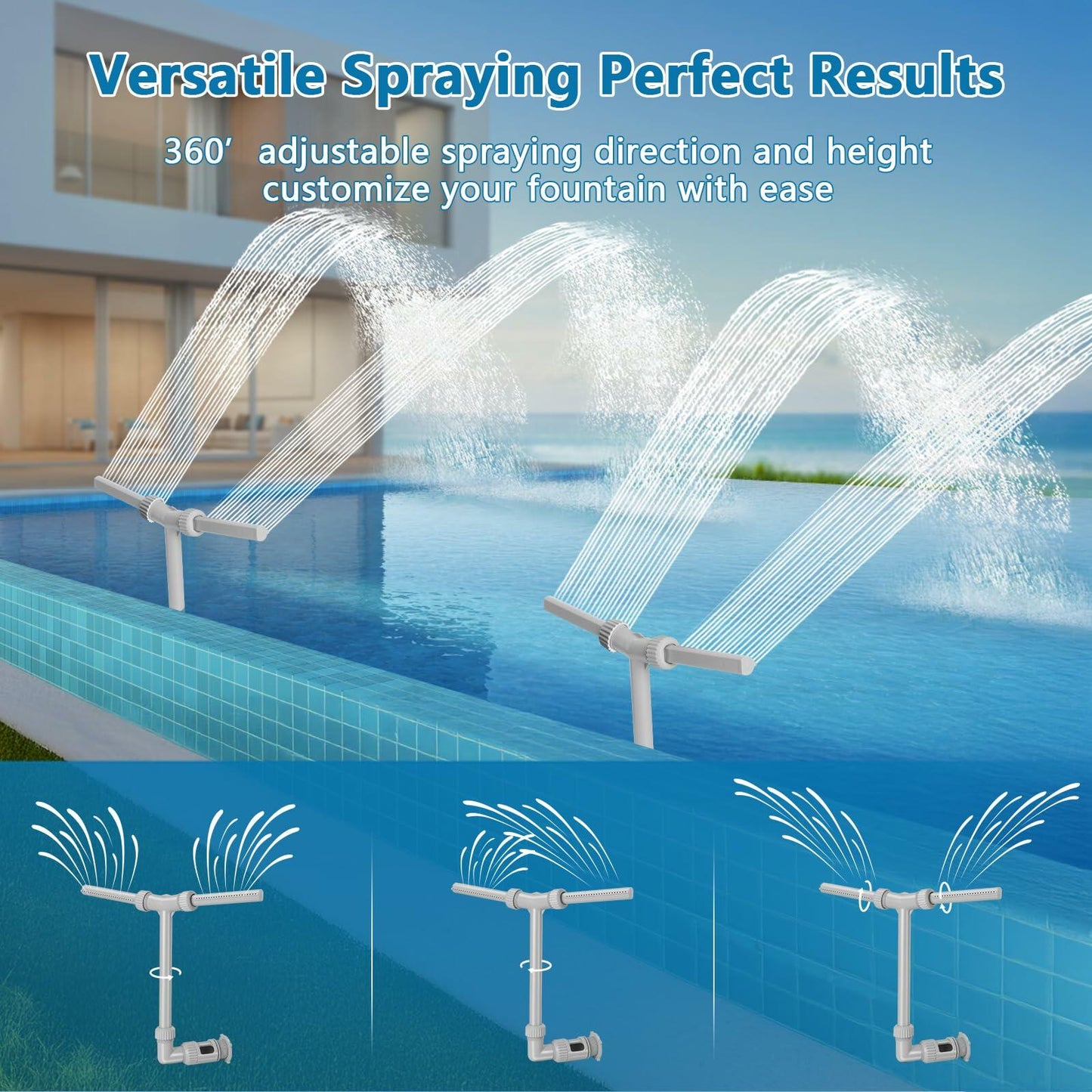 IPOOLTENG Pool Fountain Dual Spray High-Pressure Waterfall Gray Plastic