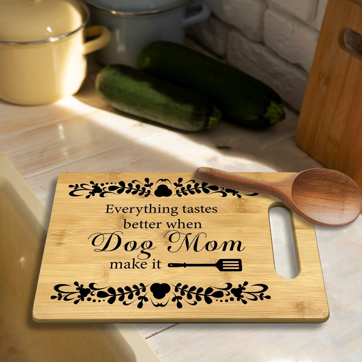 CGBHW Dog Mom Wooden Cutting Board Kitchen Gift Bamboo 0.44lb