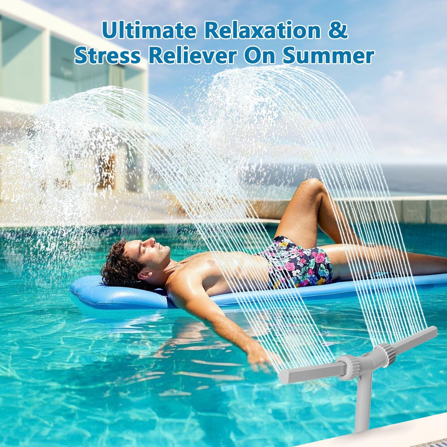 IPOOLTENG Pool Fountain Dual Spray High-Pressure Waterfall Gray Plastic