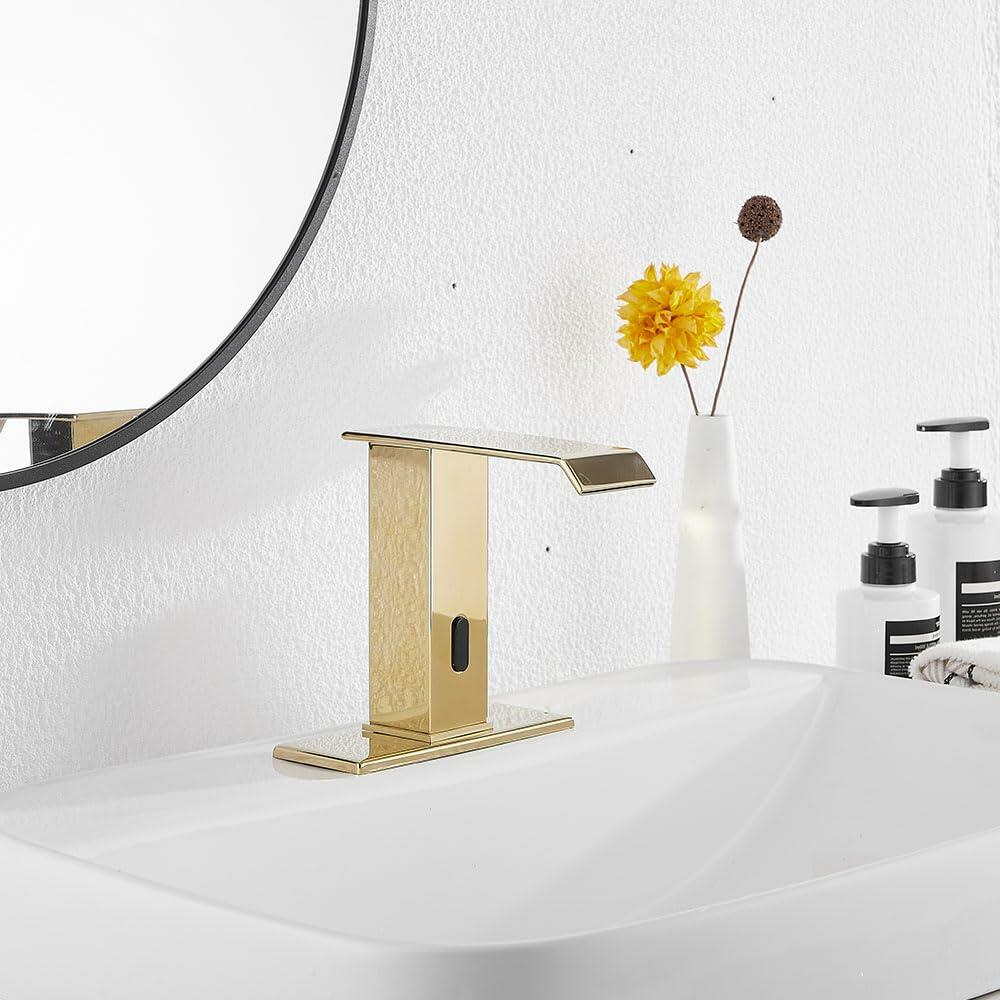 YBlucklly Automatic Sensor Touchless Gold Bathroom Sink Faucet DC Powered