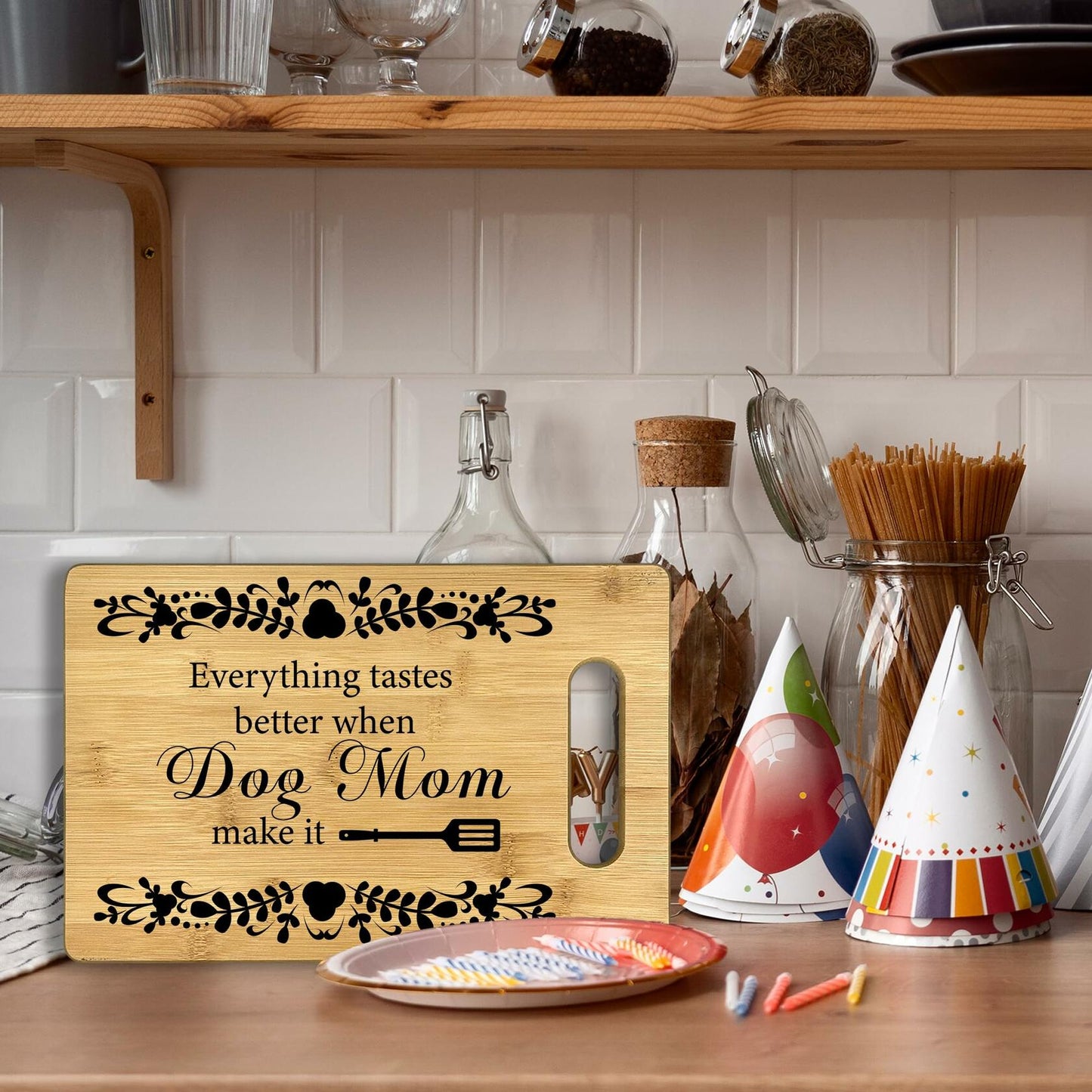 CGBHW Dog Mom Wooden Cutting Board Kitchen Gift Bamboo 0.44lb