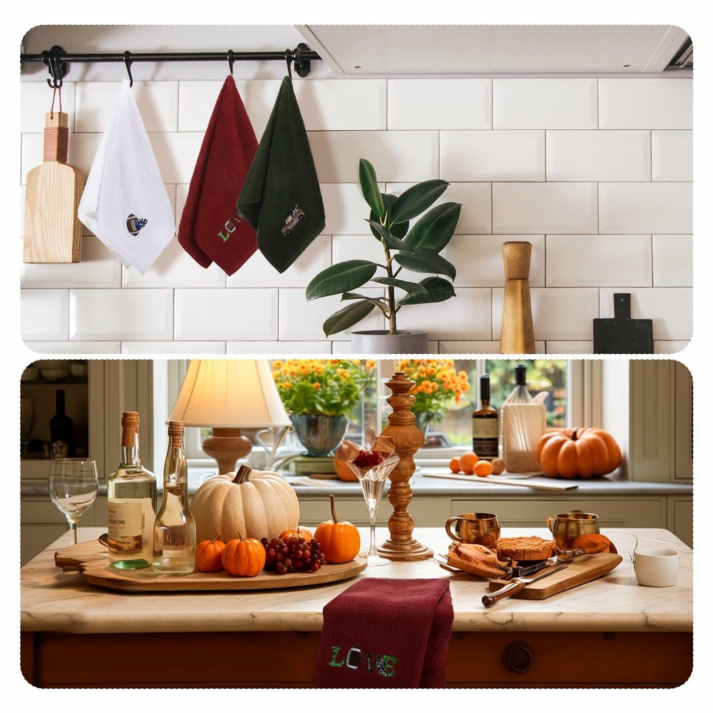 Fanfanwin 3 Pc Cotton Football Hand Towels 14x29 Rust Dark Green White