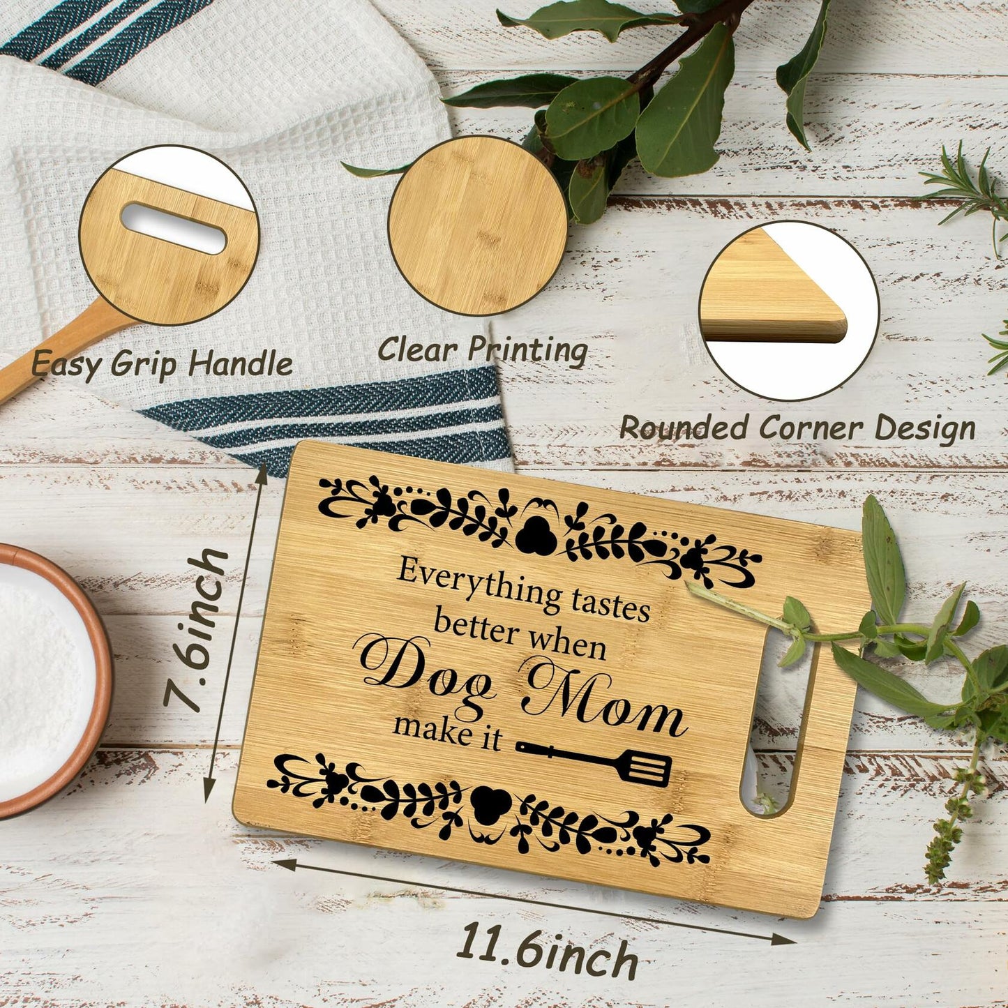 CGBHW Dog Mom Wooden Cutting Board Kitchen Gift Bamboo 0.44lb