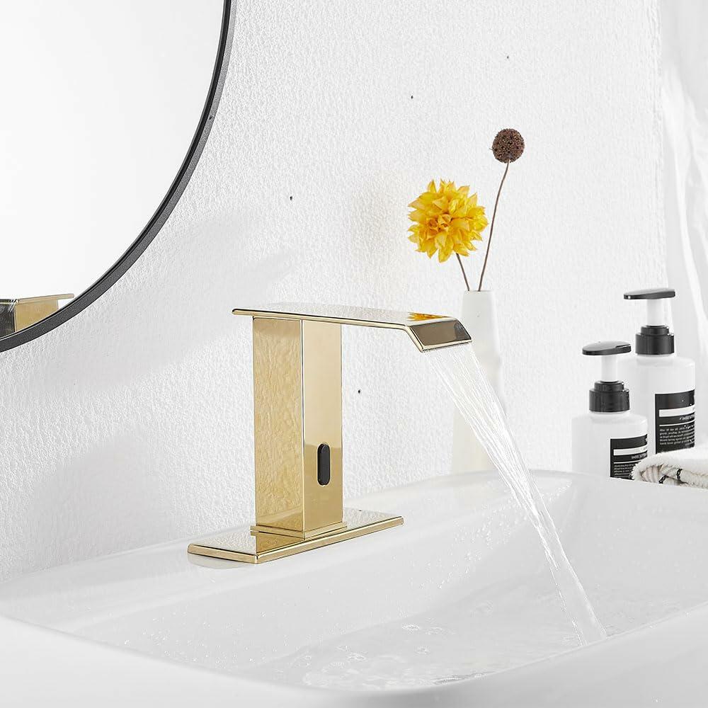 YBlucklly Automatic Sensor Touchless Gold Bathroom Sink Faucet DC Powered