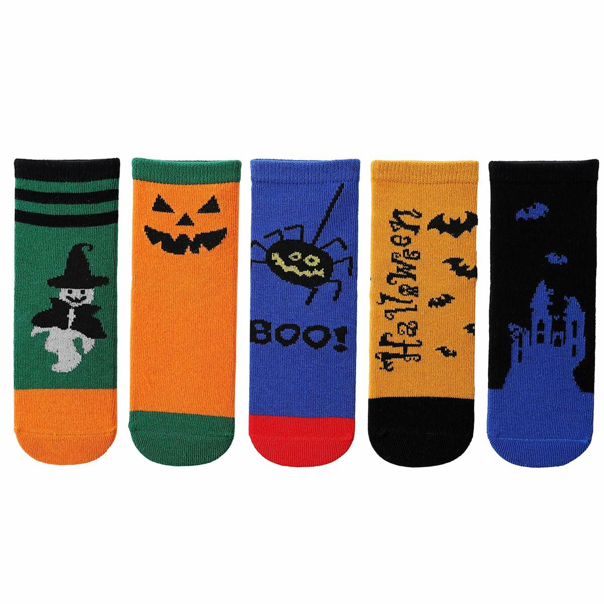 PAPPNTI Kids Halloween Cartoon Crew Socks 5 Pairs Multicolor Size 7-10
