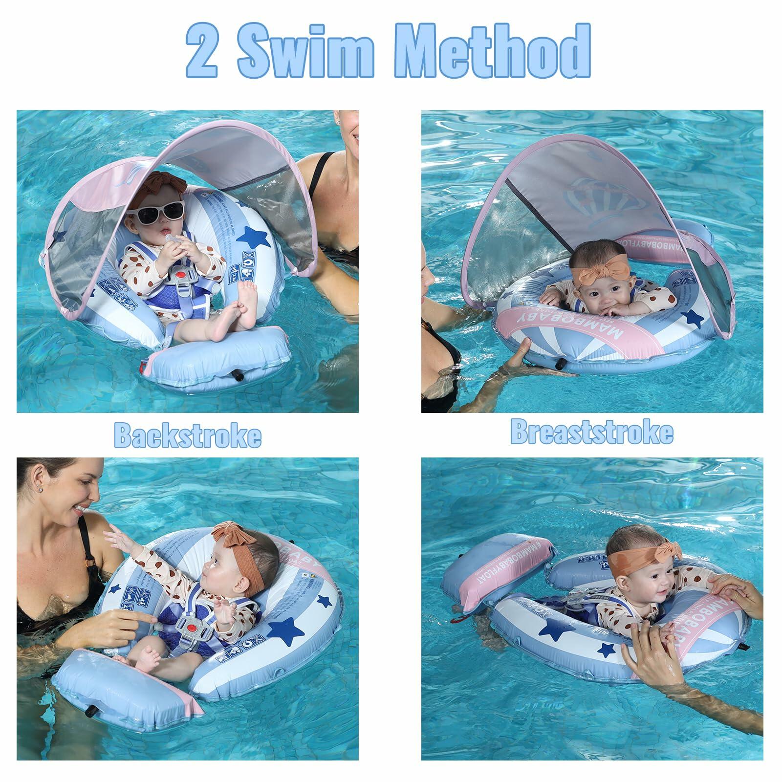 MAMBOBABYFLOAT Baby Pool Float New Gen Safety Portable Backpack Pink 3-24M