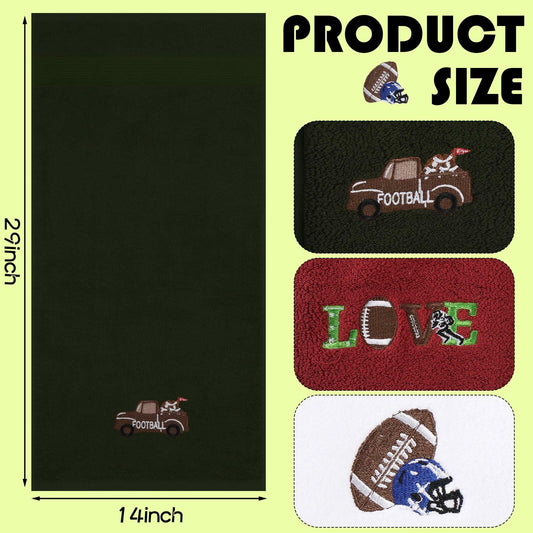 Fanfanwin 3 Pc Cotton Football Hand Towels 14x29 Rust Dark Green White