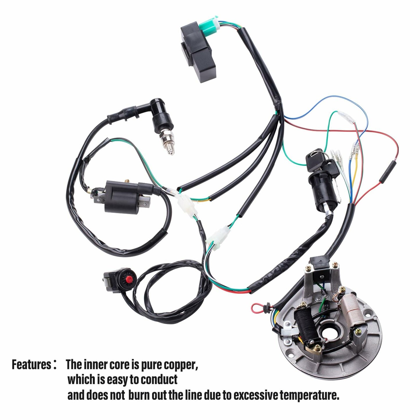 CIOM Magnetoelectric Wiring Loom Harness Kill Switch Ignition Coil Kit 50-160CC