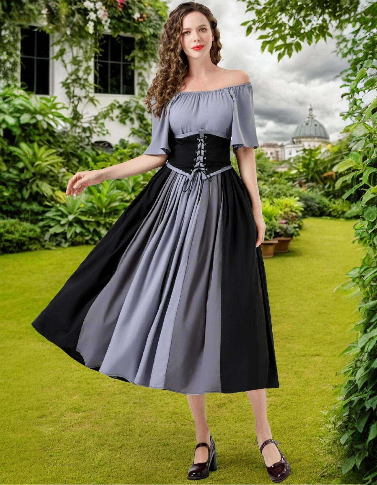 YTWS Renaissance Viking Costume for Women Medieval Outfit Mix Colors L/XL