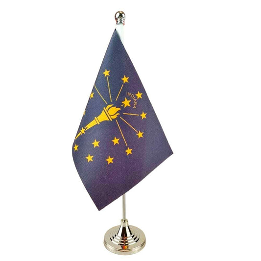 USA Indiana State Flag Desk Table Flag 4x6 on Stand Base Office Decor