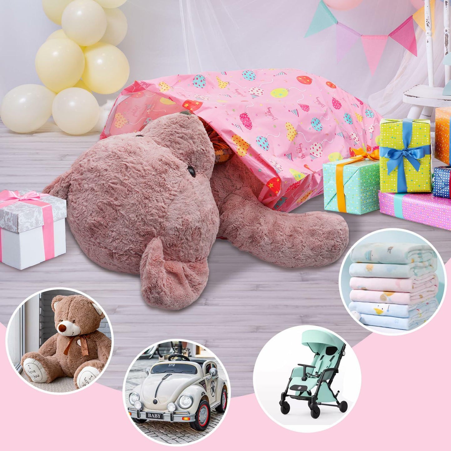 Plauthus 56" Jumbo Plastic Gift Bag Birthday Pattern Blue & Pink Pack of 2