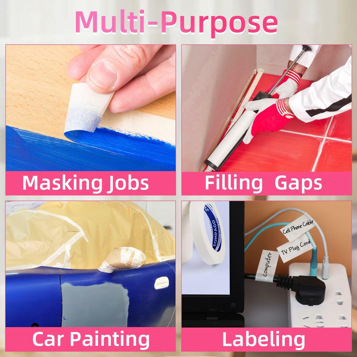 ZOMPAGO Beige Art Tape 0.8in x 164ft Removable Low Tack Masking Tape