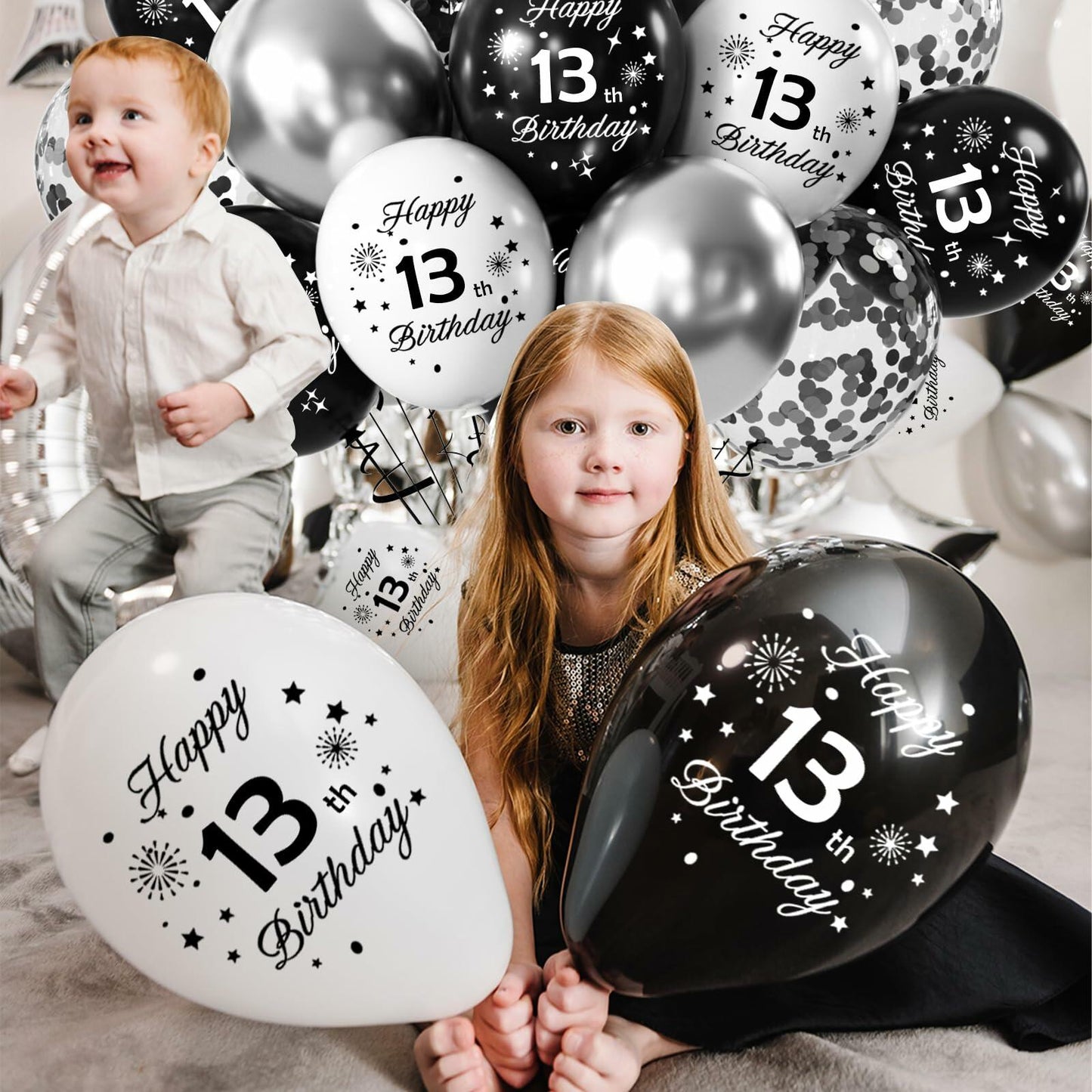29th Birthday Balloons Set 16pcs Black Silver Latex Confetti Party Decor