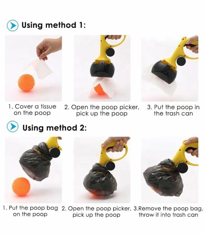 Dog Pooper Scooper Large Yellow/Black with Bag Holder and 5 Bag Rolls