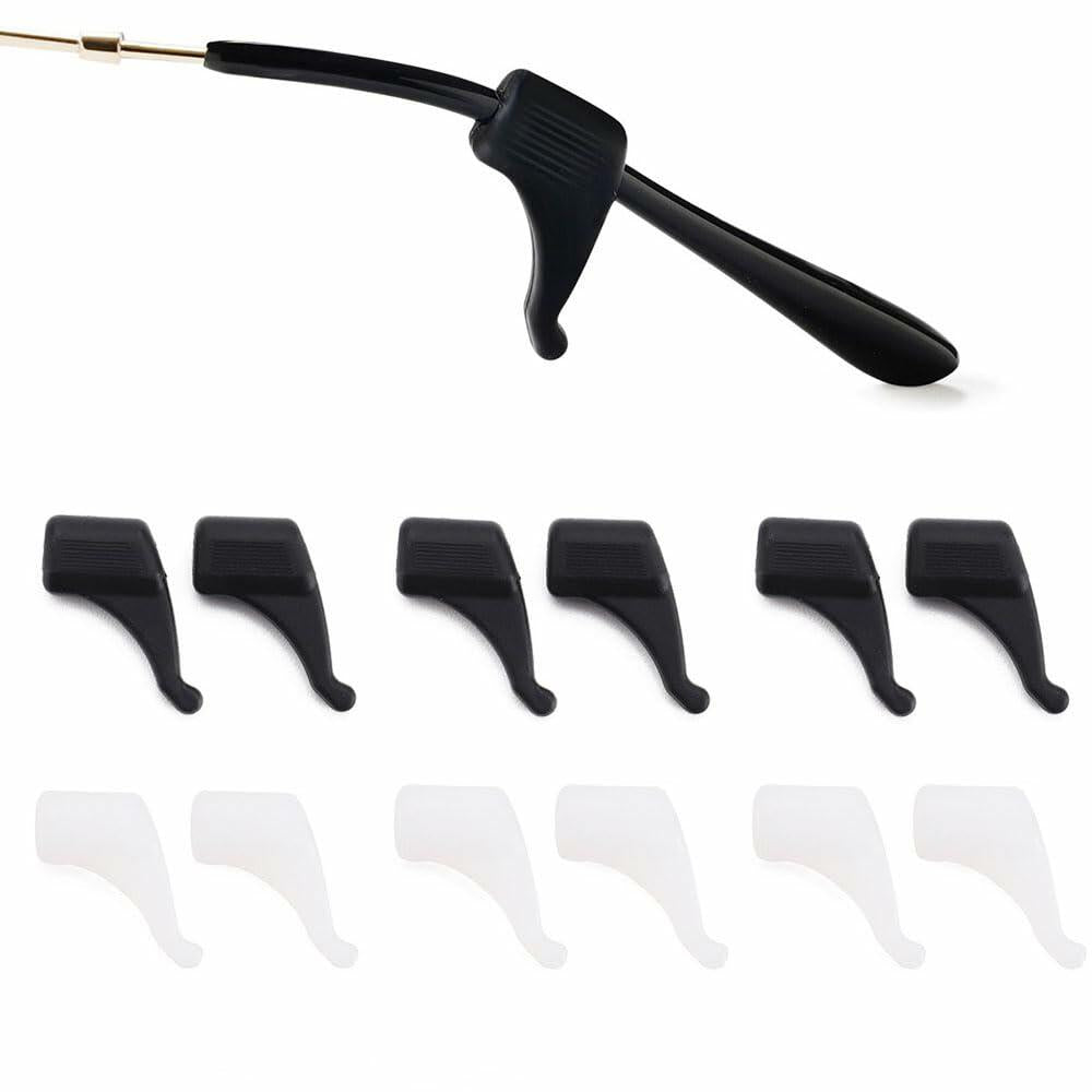 LCLONY 6 Pairs Glasses Ear Grip Silicone Anti-Slip Holders Black/White