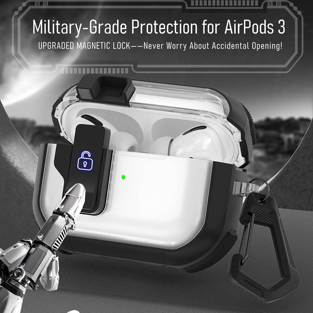 CMGOE Airpod 3 Case Cover Black Shockproof TPU Hard Protector w/ Cleaning Kit