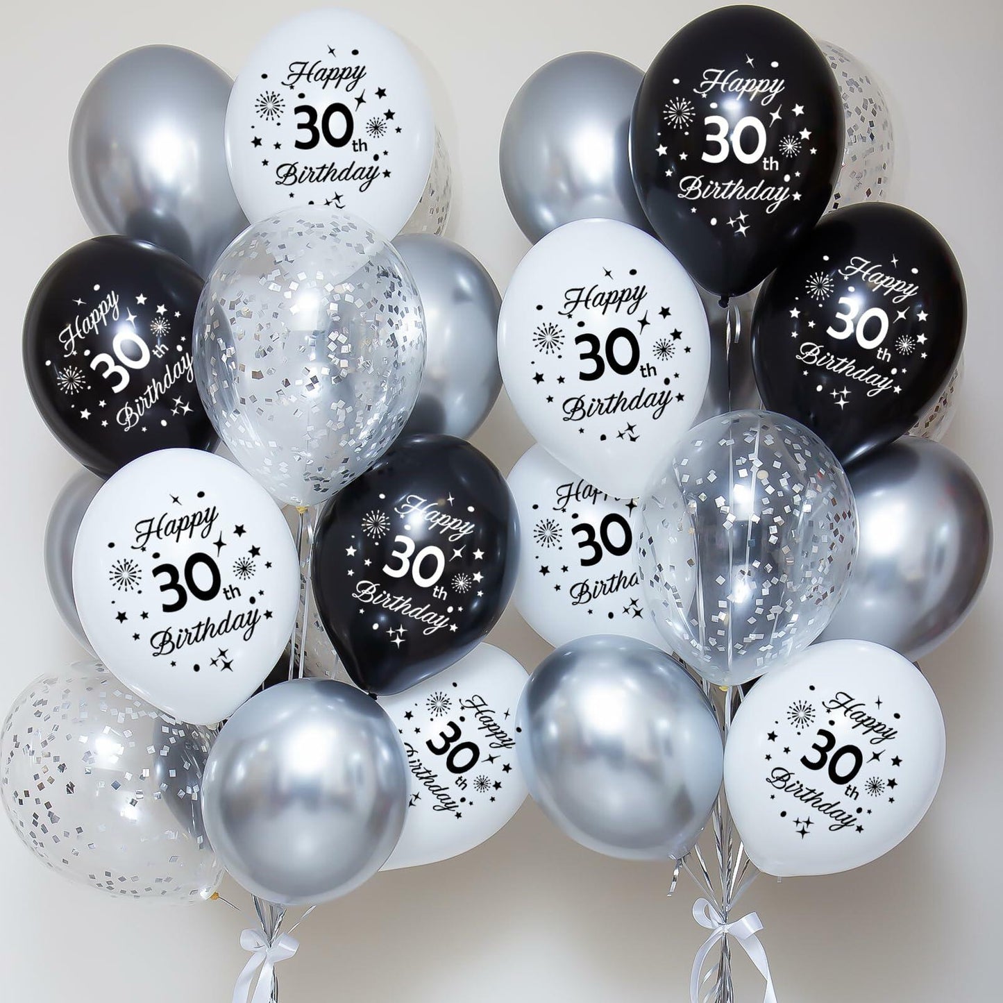 29th Birthday Balloons Set 16pcs Black Silver Latex Confetti Party Decor