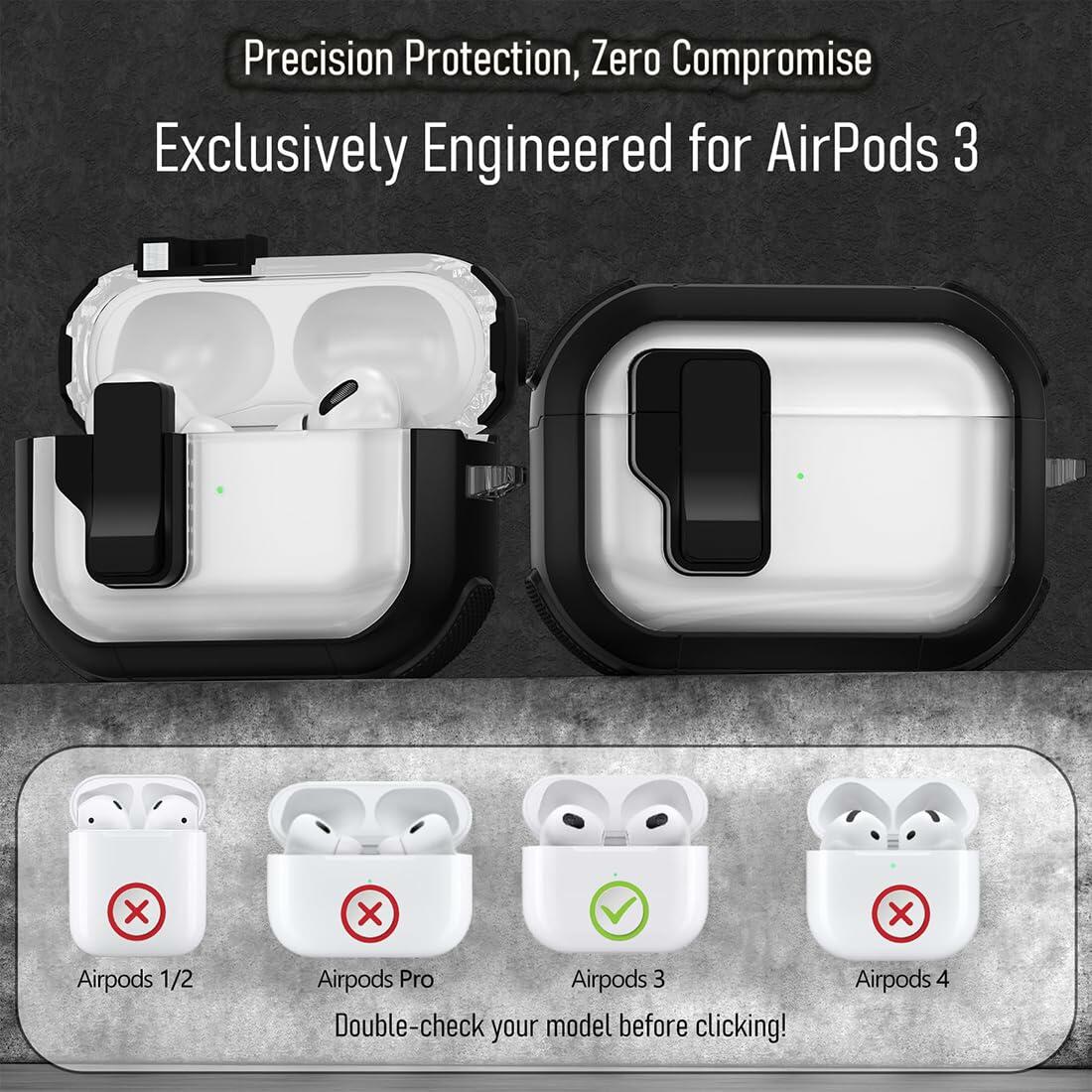 CMGOE Airpod 3 Case Cover Black Shockproof TPU Hard Protector w/ Cleaning Kit