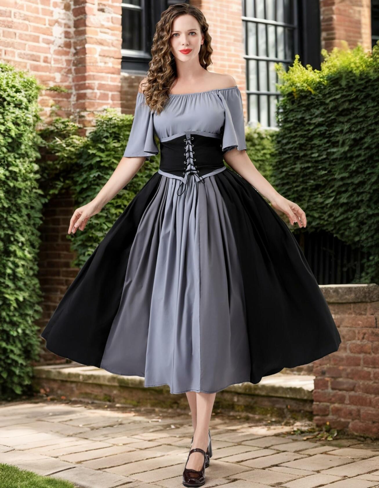 YTWS Renaissance Viking Costume for Women Medieval Outfit Mix Colors L/XL