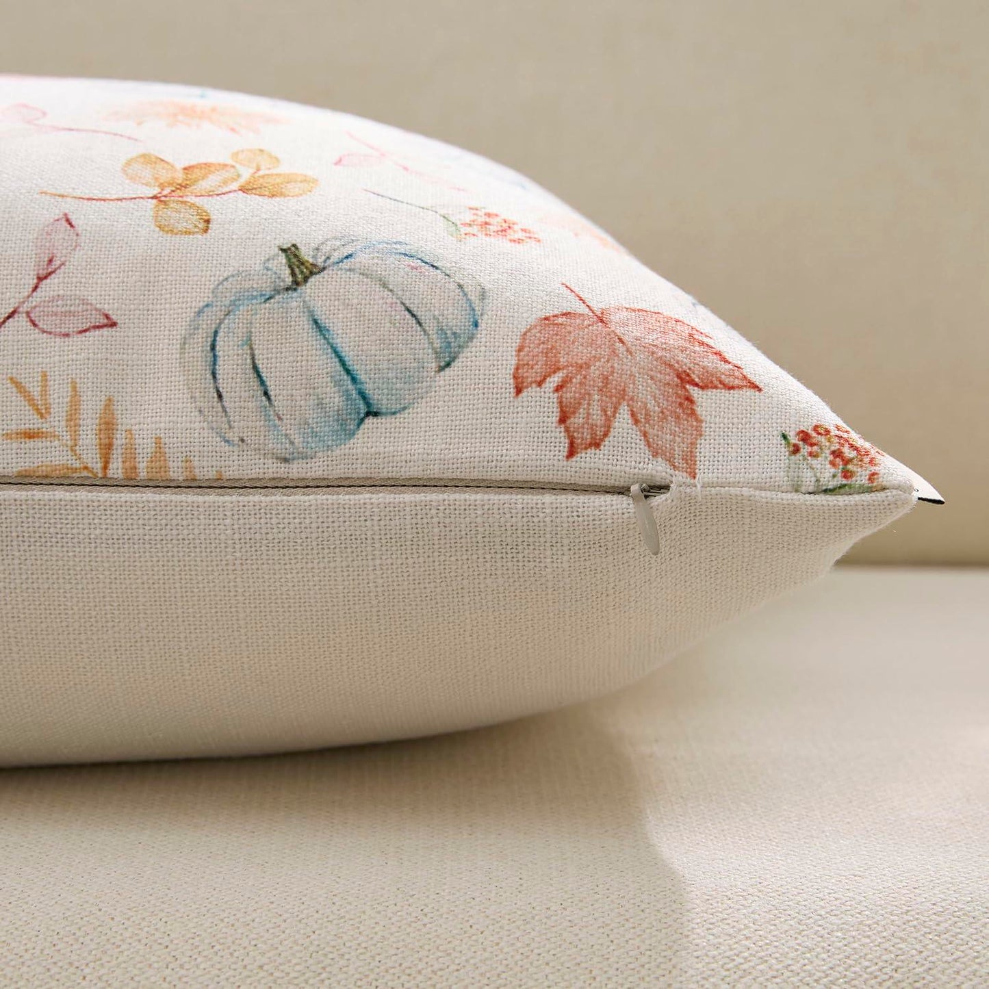 Meekio 4-Pack Fall Pillow Covers 18x18 Blue Pumpkin Truck Linen Decor