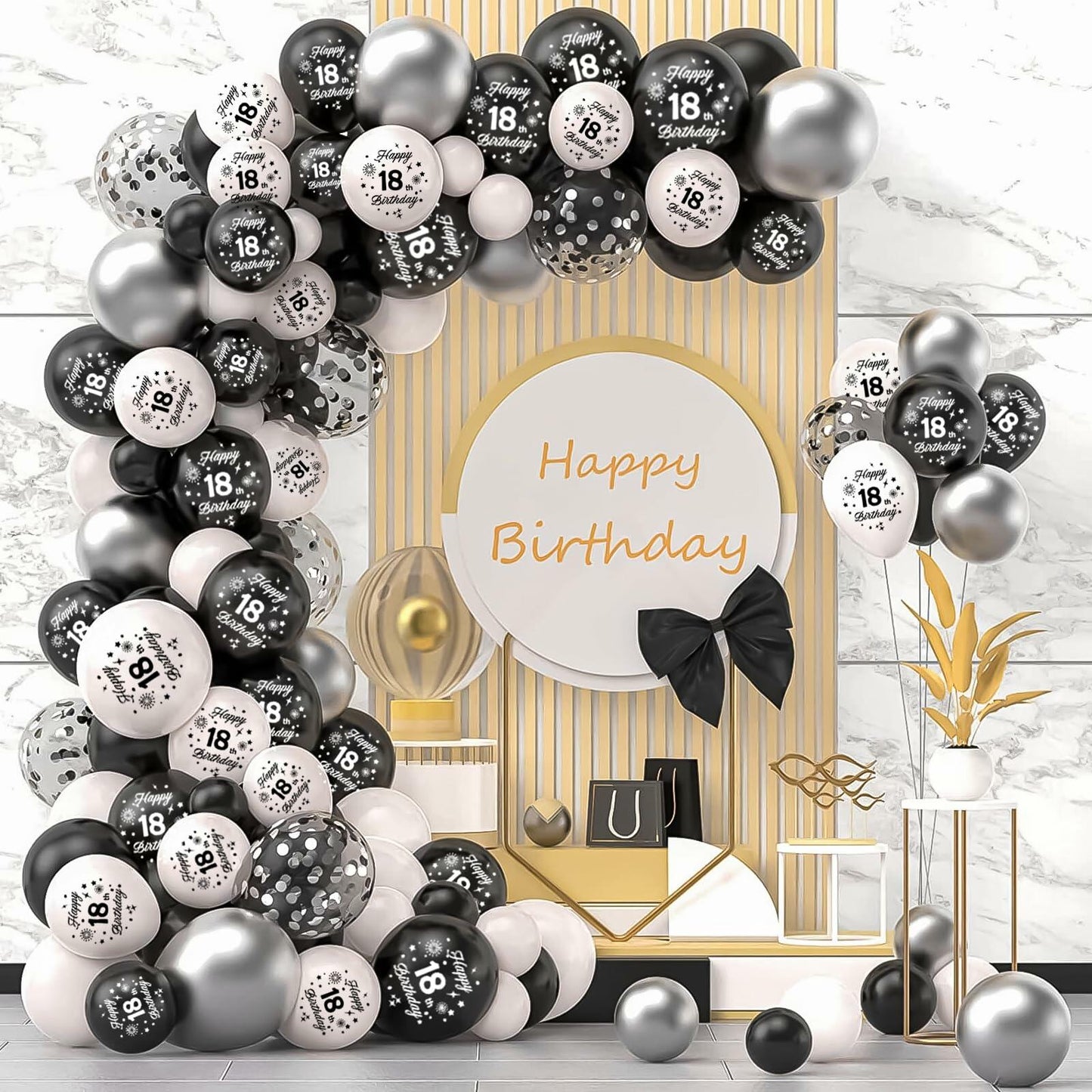 29th Birthday Balloons Set 16pcs Black Silver Latex Confetti Party Decor