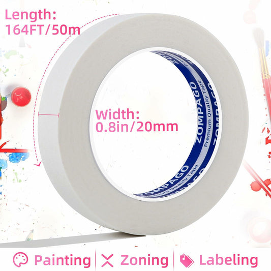 ZOMPAGO Beige Art Tape 0.8in x 164ft Removable Low-Tack Masking Tape