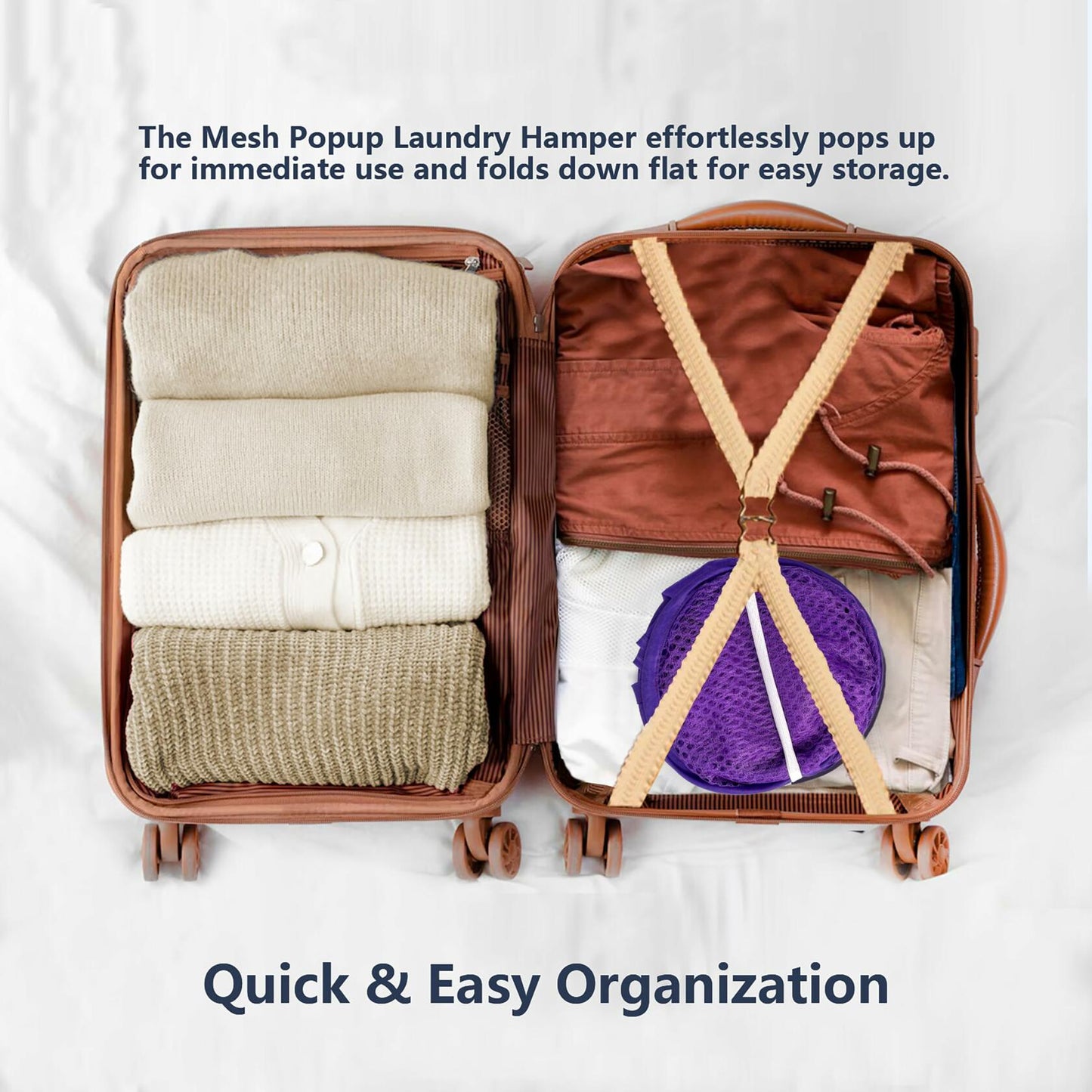 LXLOVESM Pop Up Mesh Laundry Hamper Foldable Purple 14x14x24 inches