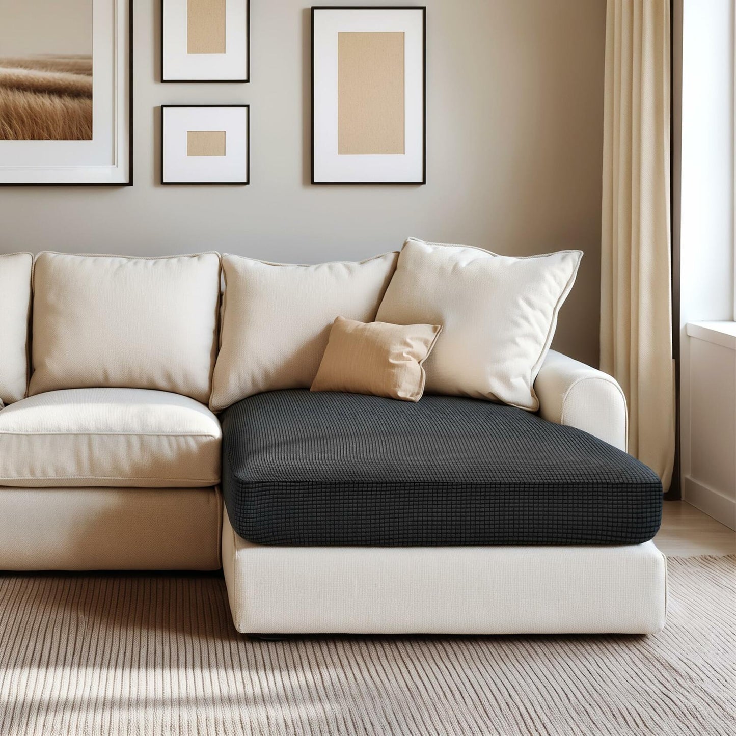 Hokway Stretch Chaise Cover Reversible Sofa Cushion Protector Black