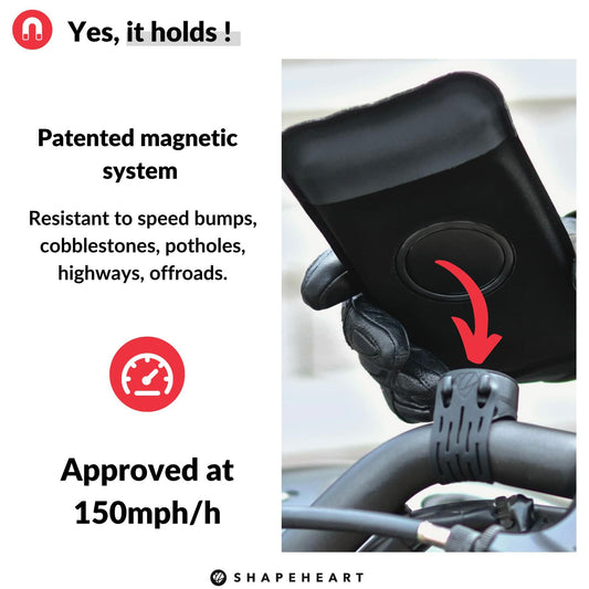 Shapeheart Magnetic Motorcycle Phone Holder Waterproof 360° Handlebar 2XL
