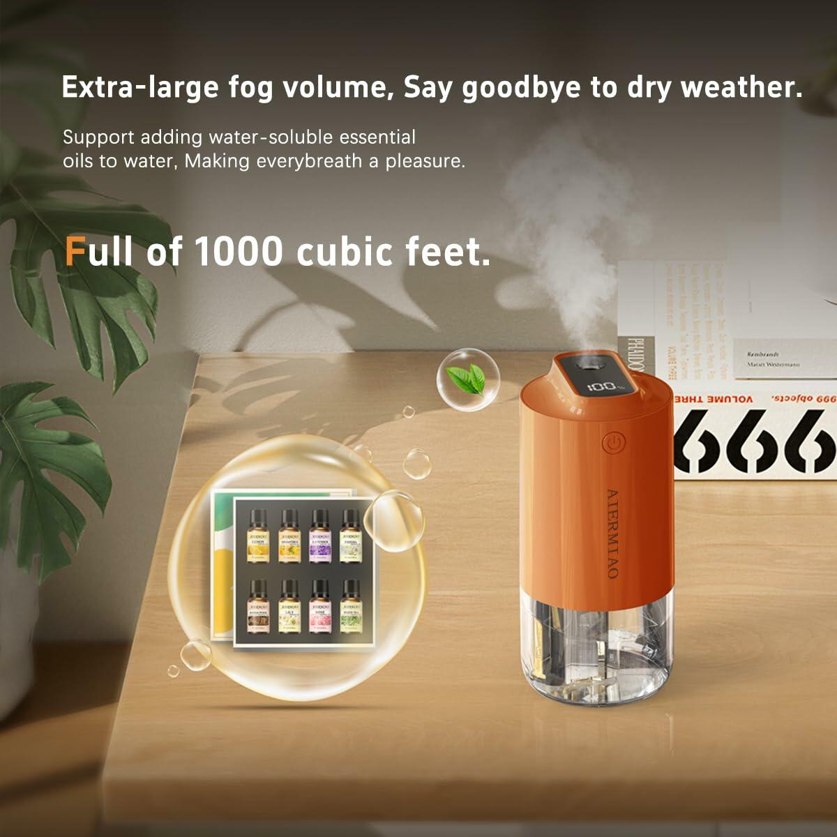 AIERMIAO Car Diffuser Rechargeable USB LED Cold Mist Aromatherapy Orange