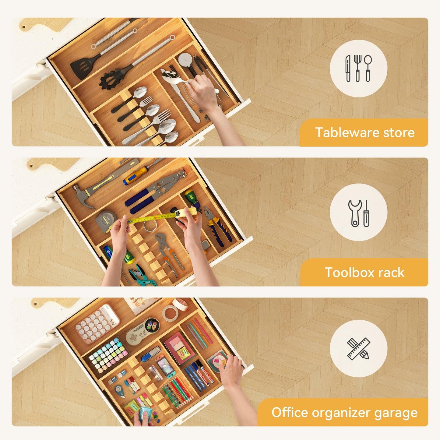 Yofidra Bamboo Silverware Drawer Organizer 16.9x18.9 Expandable Natural