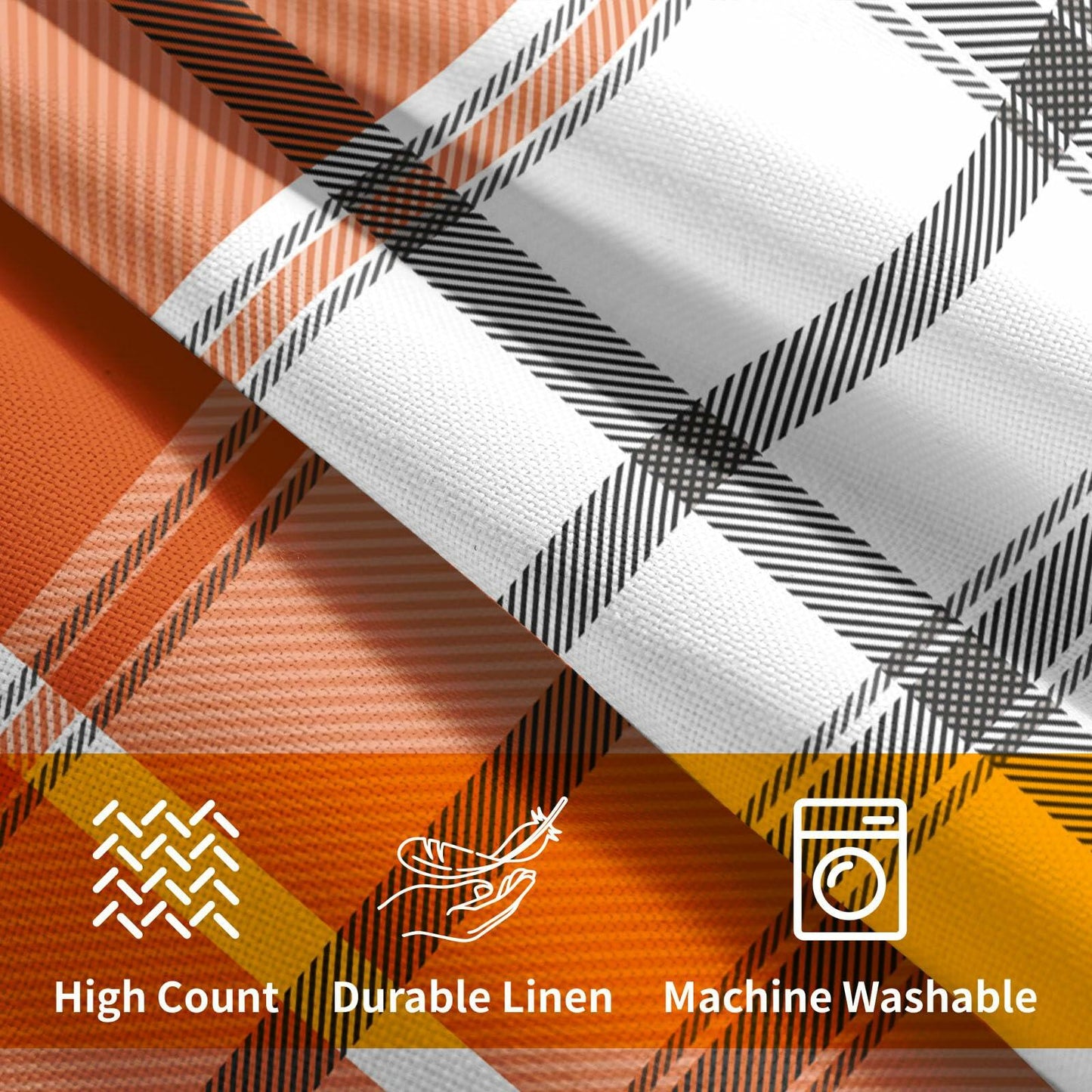 Kcozydecor Fall Pillow Covers 20x20 Orange White Plaid Set of 2 Linen