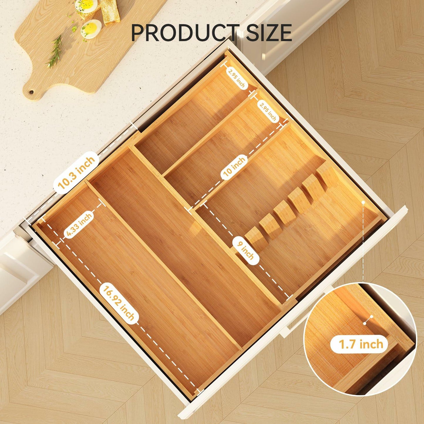 Yofidra Bamboo Silverware Drawer Organizer 16.9x18.9 Expandable Natural