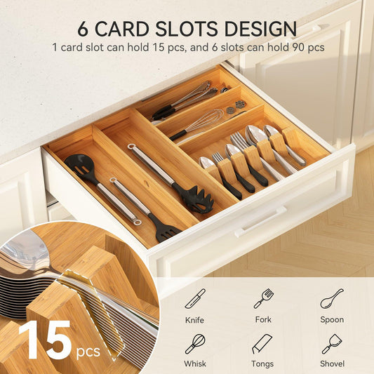 Yofidra Bamboo Silverware Drawer Organizer 16.9x18.9 Expandable Natural