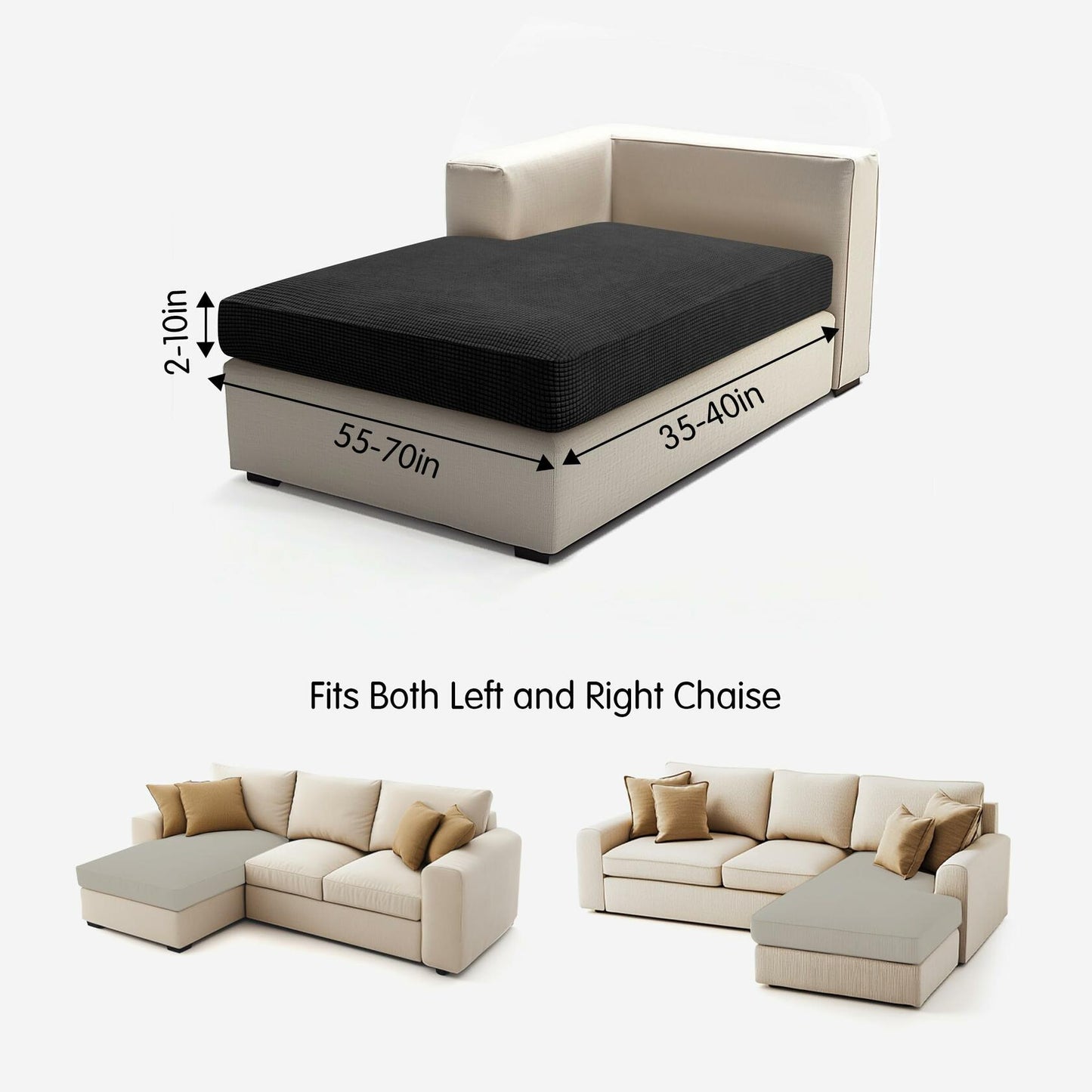 Hokway Stretch Chaise Cover Reversible Sofa Cushion Protector Black