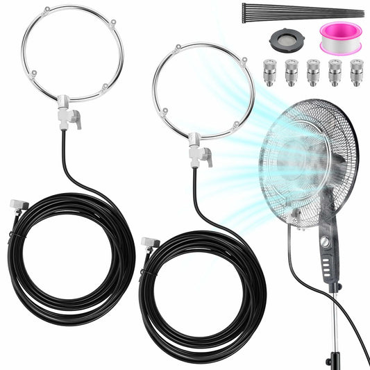 Reallnaive Stainless Steel Patio Misting Fan Kit 2 Set 26ft Line Brass Nozzles
