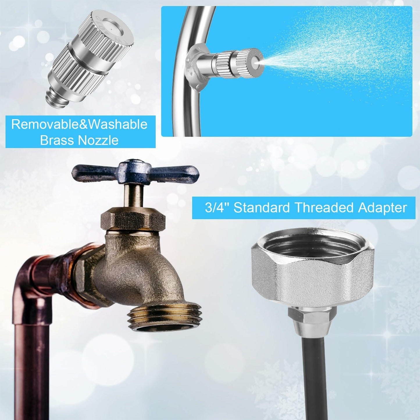 Reallnaive Stainless Steel Patio Misting Fan Kit 2 Set 26ft Line Brass Nozzles