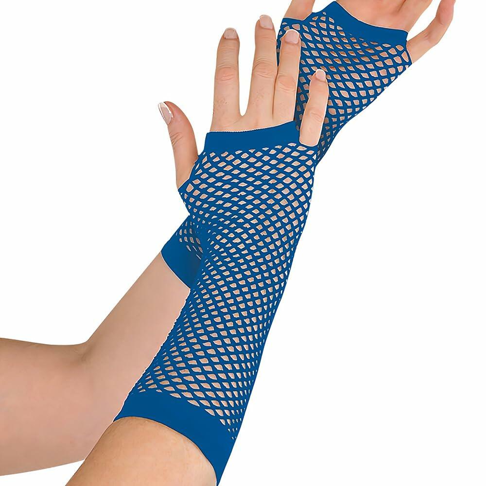 Amscan Blue Long Fishnet Fingerless Gloves 1 Count One Size