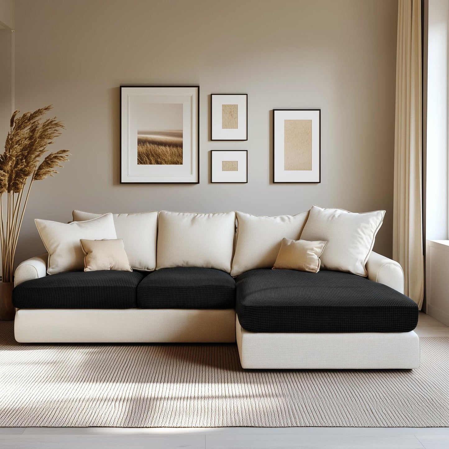 Hokway Stretch Chaise Cover Reversible Sofa Cushion Protector Black