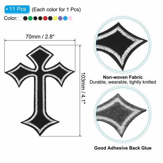 PATIKIL Cross Embroidered Patches 11 Pcs 4.1x2.8in Multicolored Iron On