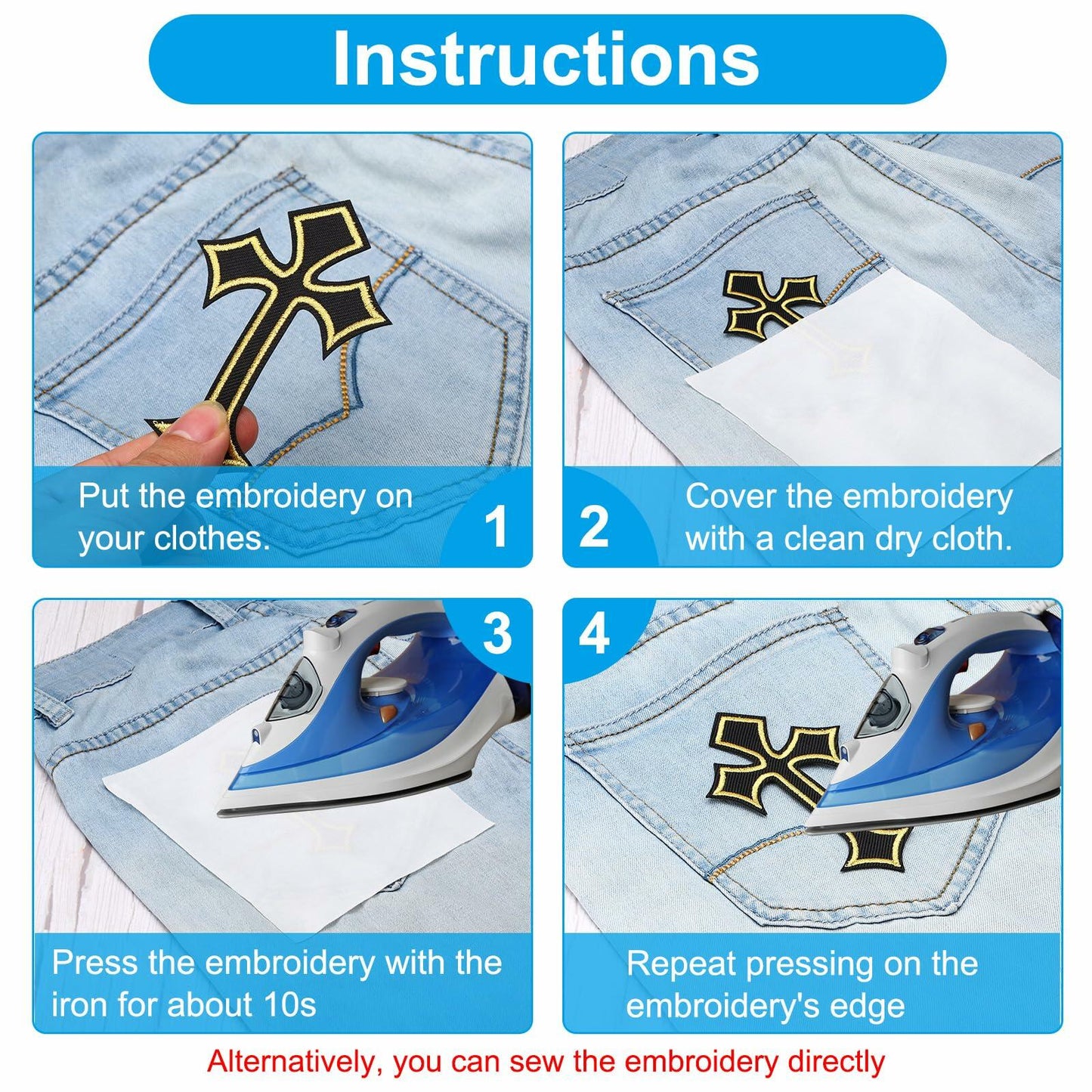 PATIKIL Cross Embroidered Patches 11 Pcs 4.1x2.8in Multicolored Iron On