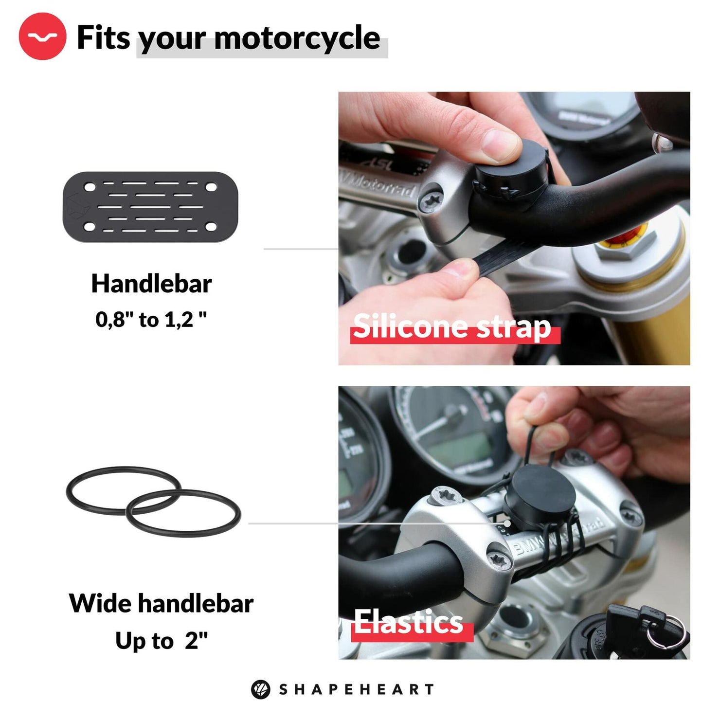 Shapeheart Magnetic Motorcycle Phone Holder Waterproof 360° Handlebar 2XL
