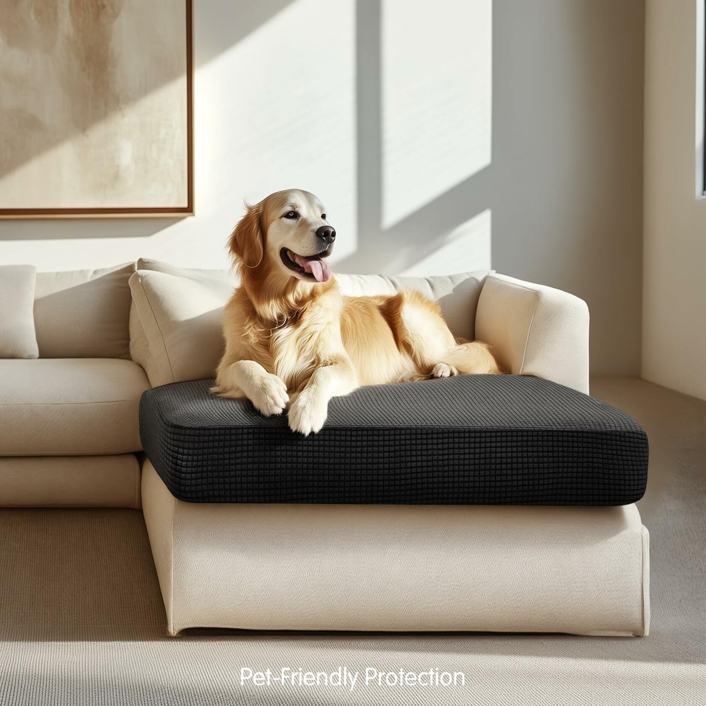 Hokway Stretch Chaise Cover Reversible Sofa Cushion Protector Black